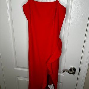 Bardot Red Dress with Ruffle Split